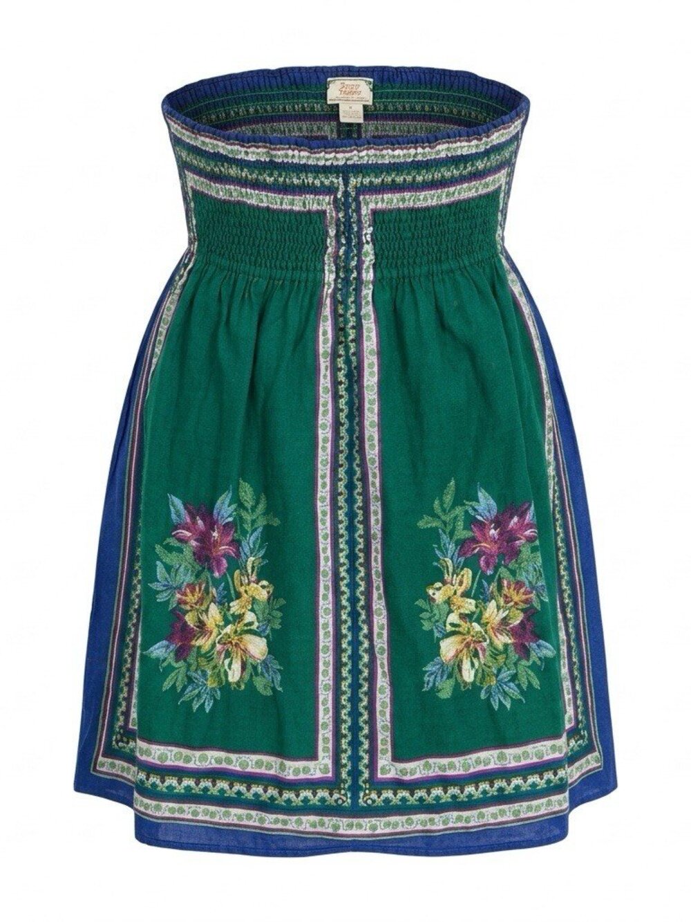 Flying Tomato Floral Smocked Dress Skirt 2-in-1 Green Blue Boho Folk Mini Size L